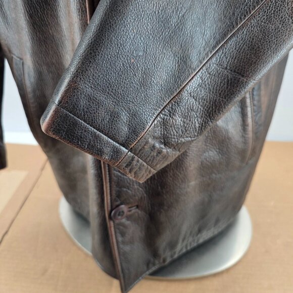 Vtg Men’s Eddie Bauer Leather Coat Jacket Distressed Brown L Quilted Liner Long - Picture 7 of 14